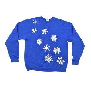 Vintage Blue Cotton Pullover, Medium - Preowned Snowflakes Long Sleeve